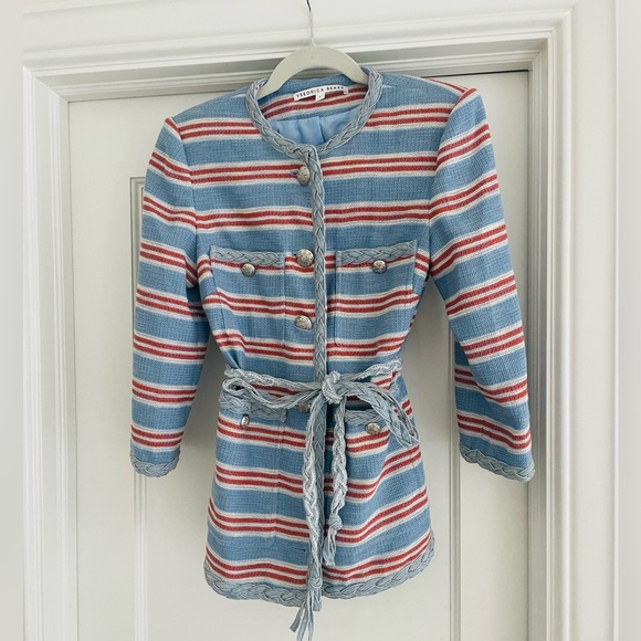NEW Veronica Beard Striped Ginerva Belt Jacket Button Blazer, Blue/Red/White - Picture 10 of 15